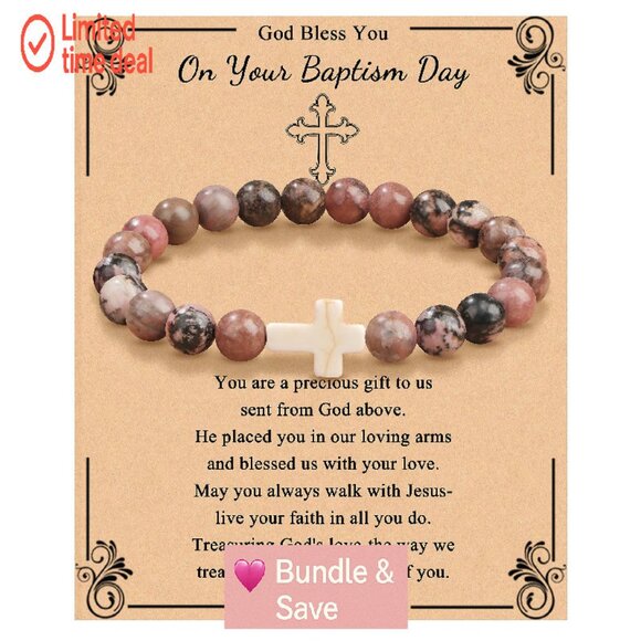 Stretch Stone Cross Bracelet Christian Jewelry Faith Gift Women - Picture 1 of 8